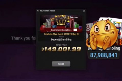 PokerProjevec 'Decent@Gambling' zmagal na glavnem dogodku GG Omaholics za 149.001 $!